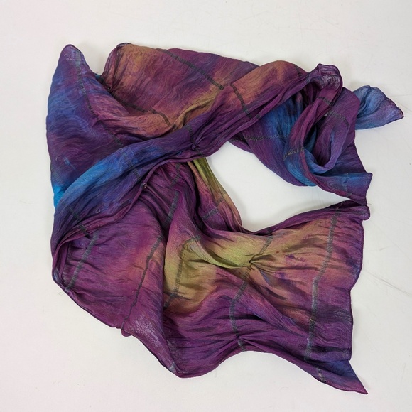 Tie Dyed Rectangular Scarf Mesh Transparent Natural Fibres Sheer - Picture 7 of 16